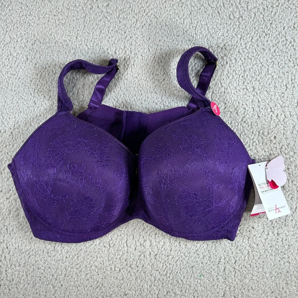 Ashley Stewart Butterfly Full Coverage Lace Bra Purple 40DD AS-2520-1121 NWT